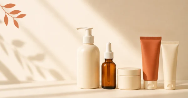 Five skincare products lined up in a row for an acne routine — Davimo Skincare Nigeria