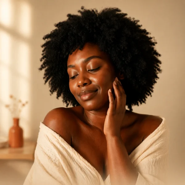 Nigerian woman with healthy glowing melanin skin — Davimo Skincare blog for acne and hyperpigmentation